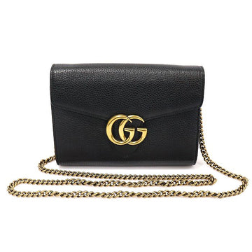 Gucci Black Textured Leather GG Marmont Mini Chain Wallet Crossbody 401232 152229652