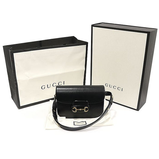 GUCCI ブラック テクスチャー レザー ホースビット 1955 スモール ショルダーバッグ 152229681