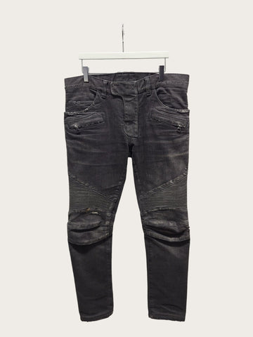 BALMAIN Schwarze Distressed Slim Bikerjeans 152236806