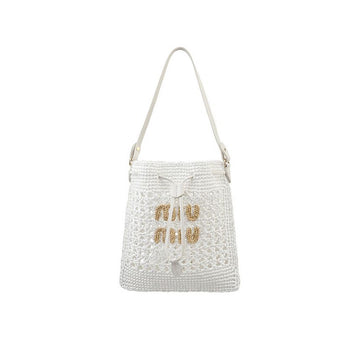 MIU MIU Logo Rafia Mini Woven Bucket Bag Weiß 5ND016 2DO1 F0965 152242191