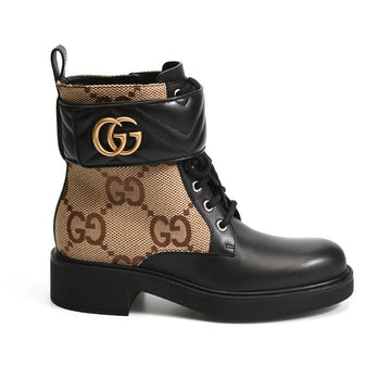 GUCCI Doppelte GG Canvas Logo Plakette Knöchel Stiefel Schwarz 678984 17K40 1284 152310075
