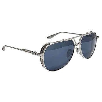 Chrome Hearts BOXEDEN Aviator Sunglasses Brushed Silver Methane Dark Blue Mirror (211276 601) 152310107