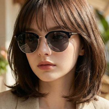 TOM FORD Sonnenbrille TF889K 01A Luxus Runde Halbrahm Asian Fit 139725061