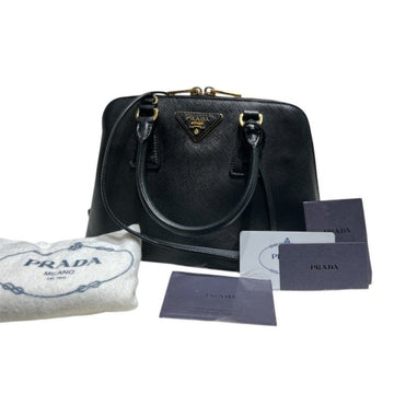 Prada Black Gold Plated Saffiano Promenade Dome Lux Double Zipper Tote Bag Shoulder Bag 1BA838 152323008