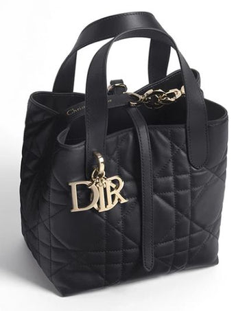 DIOR Klein vertikaler Tote Bag Schwarz Makro Cannage aus Kalbsleder 130290274