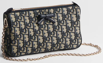 DIOR オブリーク ボウ チェーン ポーチ ブルー オブリーク ジャカード 152382402
