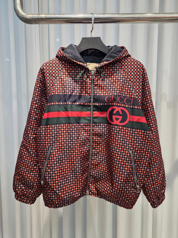 GUCCI (46) ジャカード ジオメトリック メンズ フードジャケット レッド 152428637