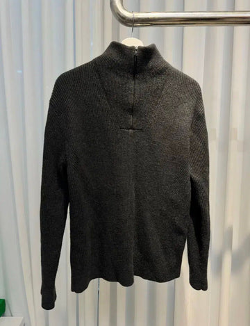 Theory Dark Grey Knit Half Zip Knit (S) 152430684