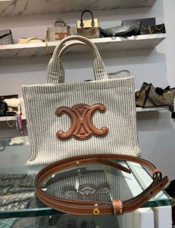Celine Small Triomphe Cabas Stripe Beige 152432668