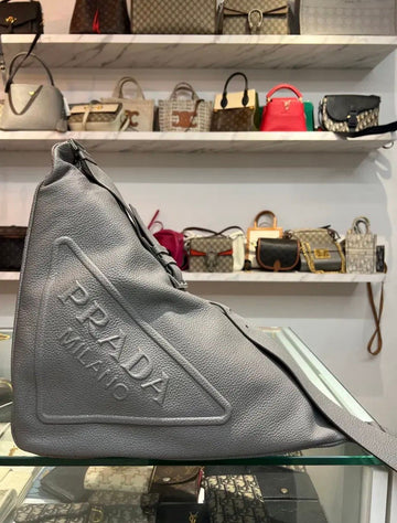 Prada Large Leather Triangle Bag Marble Gray 152433220