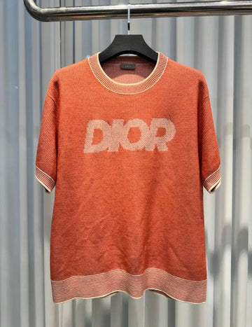 Dior (XL) Cotton Blend Knit Short Sleeve T-Shirt Orange 152444799
