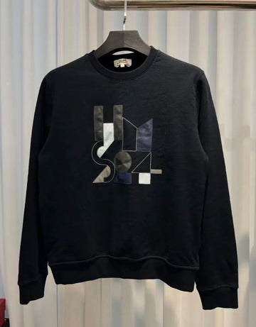 HERMES Mechanisches Leder Patch Sweatshirt Navy 152448369