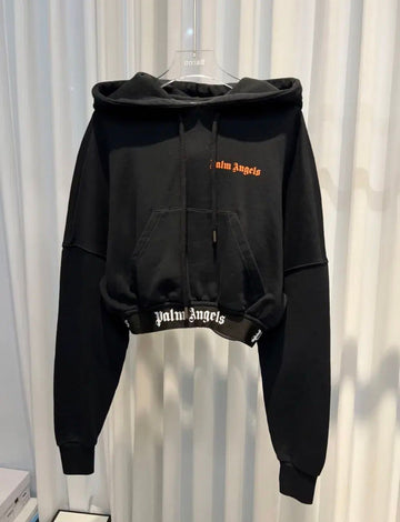 PALM ANGELS (S) Curved Logo Track Crop Hoodie Schwarz 152448440