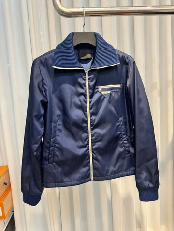 Prada (48) Navy Nylon Logo Bomber Jacket 152448950
