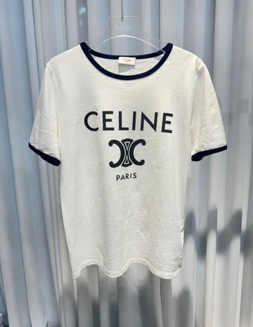 Celine Paris T-Shirt Cotton Jersey Off White Navy Black 152448959