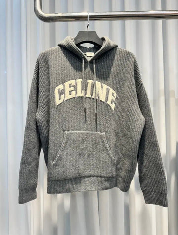 CELINE ミディアムグレー リブウールフードセーター (S) 152448971
