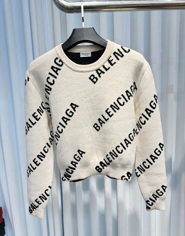 BALENCIAGA (M) W オールオーバージャカードロゴコットンウールニットアイボリー 152449828