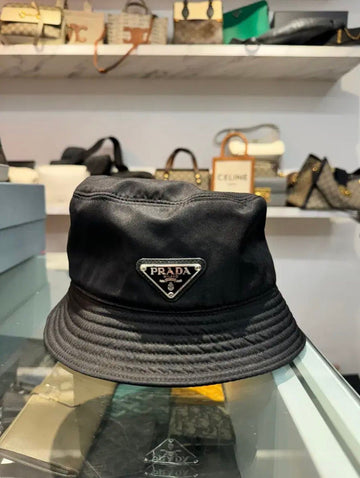 Prada Nylon Triangle Logo Bucket Hat Black 152449855