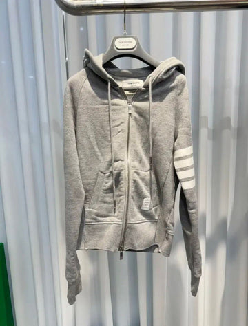Thom Browne Women’s Diagonal Track Hooded Zip-Up Grey 152450888