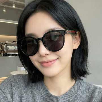 Gucci Sunglasses GG0416SK 002 Luxury Asian Fit Three Stripe Round 72144921