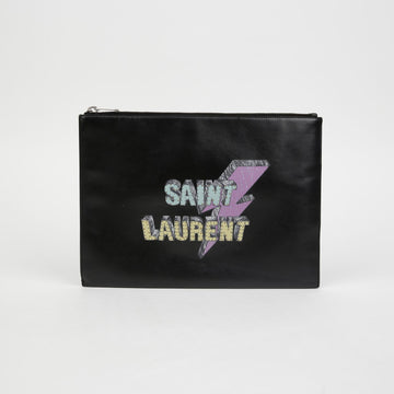 SAINT LAURENT ライトニングボルトプリントクラッチ 152230976