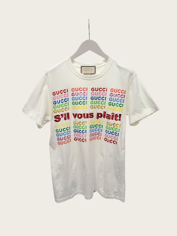 Gucci White Sequin Embroidered Logo Cotton Jersey T-Shirt 152543967