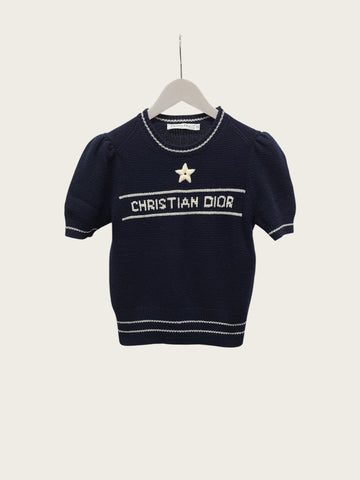 DIOR ネイビーブルー カシミヤ ウール ニット 半袖 セーター 152544130