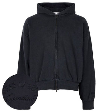 Fear of God Vintage Black Essential Classic Logo Embroidered Zip-up Hoodie Jacket 192HO254782F 152607881