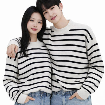 AMI Unisex Oversized Fit Stripe Sweater UKS036 KN0041 194 116937225
