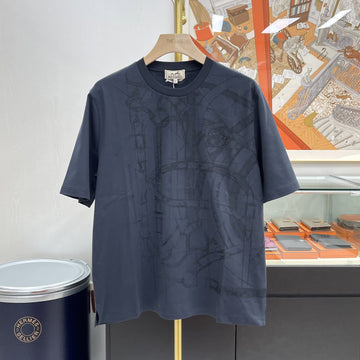 HERMES Besticktes Crew-Neck T-Shirt Kurzarm Charcoal H567805 152611612