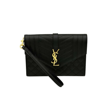 SAINT LAURENT Klassische schwarze Clutch mit goldfarbenem Riemen 651030 152613905
