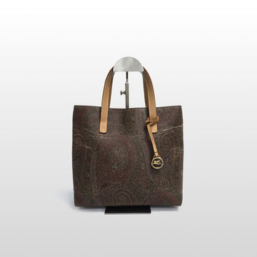 ETRO ペイズリー キャンバス レザー トリミング ミディアム トートバッグ ブラウン 1808-1906 152654791