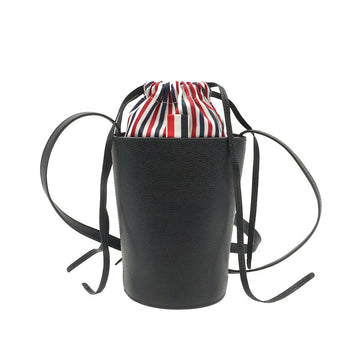 THOM BROWNE Schwarze Gehäuse-Lederstreifen Pebble Drawstring Mini Eimer Crossbody Tasche / FAP384A 152657182
