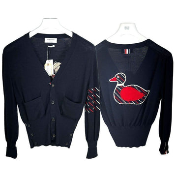 THOM BROWNE メンズストライプアームバンドウールVネックカーディガンネイビー 00014 415 149983518