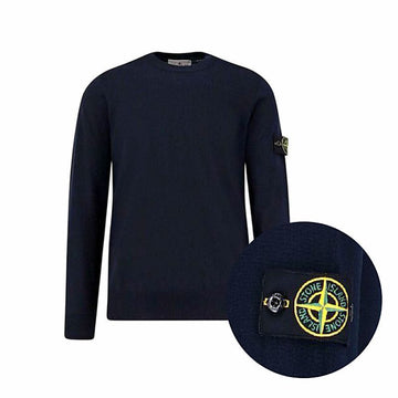 Stone Island Men's Wool Round Neck Sweater with Patch Navy 7715510C4 V0020 Authentic 100% 149806340