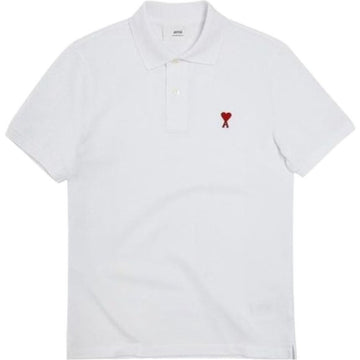 AMI BFUPL001 760 100 Herz-Logo Weiß Polo Pique T-Shirt Kragen 151014887
