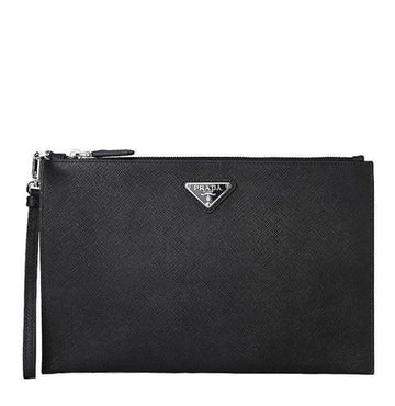 Prada Saffiano Triangle Logo Clutch Bag Black Stamp: 2NH005 PN9 F0002 128030248