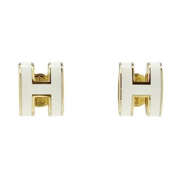 Hermes Mini Pop Hache Earrings H608002F49 Gold Blanc White 111032648