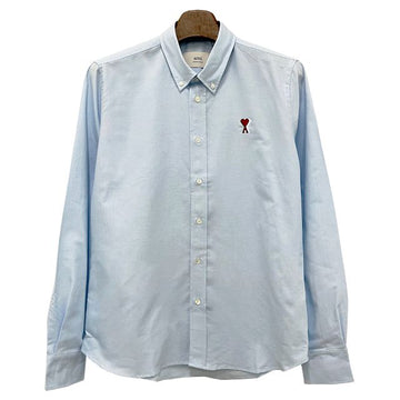 AMI Heart Logo Button-Down Cotton Oxford Shirt Sky Blue 152750363