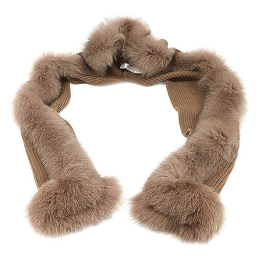 Dior 100% Cashmere Fox Fur Brown Hooded Shawl Scarf 152752304