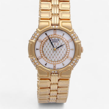 SEIKO Creedor Herren Gold Uhr 18K Gold 33 mm Medien 5A74-2A90 Diamant 152782086