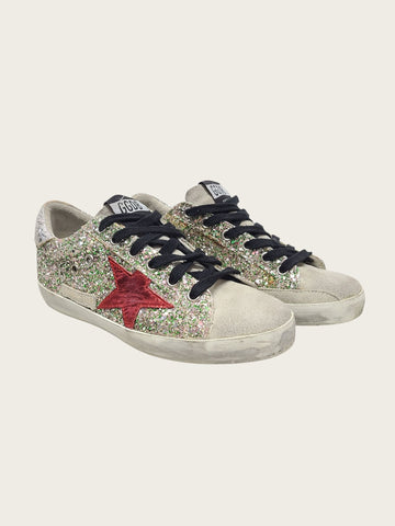 Golden Goose Silver Red Superstar Glitter Sneakers 152799517
