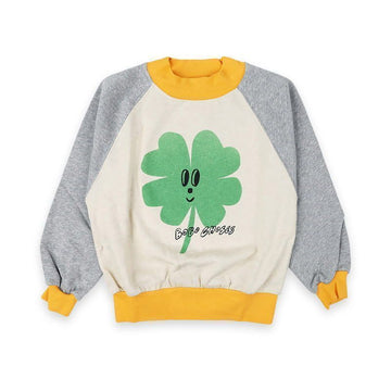 Bobo Choses Kids Lucky Clover Raglan Sweatshirt (Oatmeal/Yellow) B225AC041 041 147598882 [P]