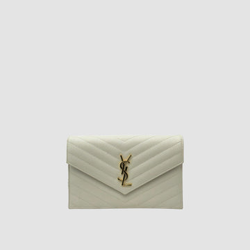 Saint Laurent Matelassé White Chain Shoulder Bag Gold Tone 393953 152825556