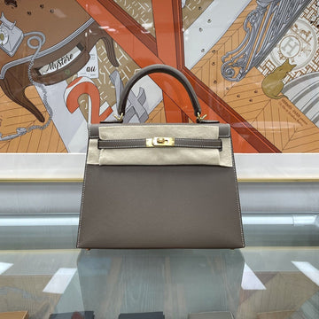 HERMES Kelly 25 Etoupe Gold K-Stempel H038416 152832955