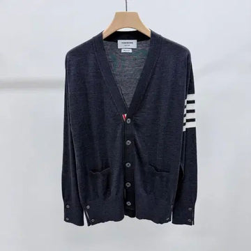 Thom Browne Diagonal Arm Band Merino Wool Cardigan Dark Gray 152836973
