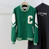 CELINE ジャクソン ウール テディ バーシティ ジャケット グリーン 46 152838421 [P]