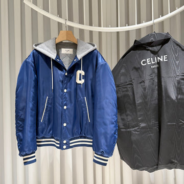 CELINE (S+/52) / オーバーサイズ フード テディ ネイビー ボンバー ジャケット 152840861