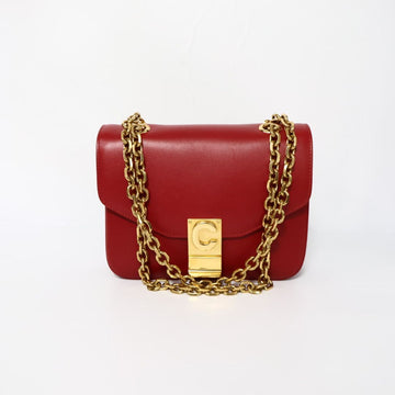 Celine Red Gold-Tone C Logo Chain Shoulder Bag Small 152867153