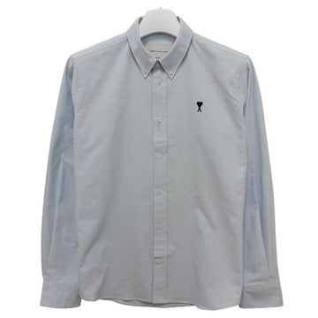 AMI ハートロゴボタンダウンコットンオックスフォードシャツスカイブルー 152876359